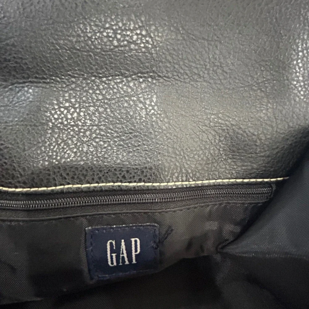 GAP Vintage 90s Black Faux Leather Mini Backpack Contrast Stitch Buckle Small
